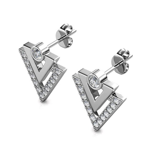 Geometric Triangle‎ Stud Earrings With Australian Crystals - Picture 5 of 7